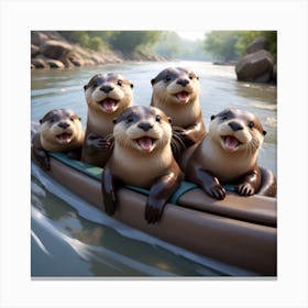 Playful Otters Joyfully Slides Down The Embankment Their Gleeful Expressions Capturing The Essence Of Canvas Print