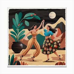 Two Women Dancing In The Desert 4 Canvas Print