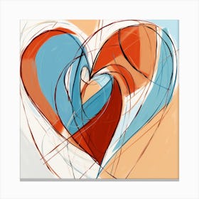 Heart Doodle Sketch Blue & Orange 3 Canvas Print