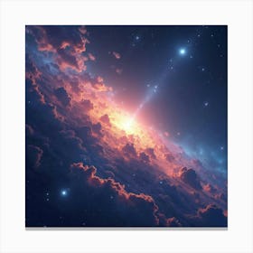 Watercolor Cosmic Landscape With Radiant Star Clusters 1 Canvas Print