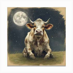 Cow In The Moonlight Canvas Print