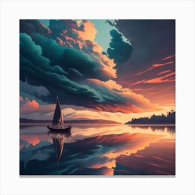 Sunset With Sailboat Canvas Print