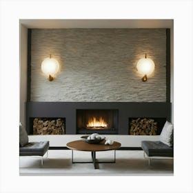 Modern Living Room With Fireplace 34 Canvas Print