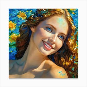 Beautiful Girl With hj Sunflowers Canvas Print