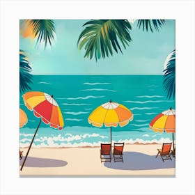 Beach Scene With Umbrellas Canvas Print