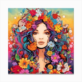Maraclemente Hippie Woman Cartoonish Vibrant Colors Surrounded Canvas Print