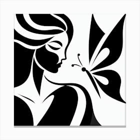 Monochrome Abstract Butterfly Woman 2 Canvas Print