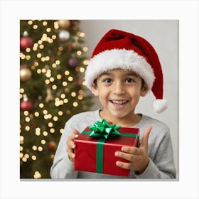 Boy In Santa Hat Canvas Print