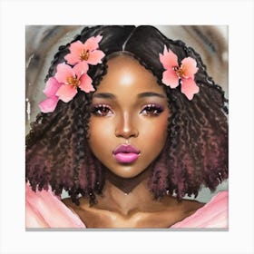 Watercolor Of A Black Girl With Flowers Canvas Print