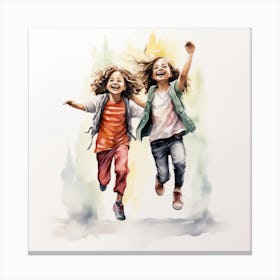 Two Girls Running Canvas Print