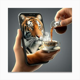 Tiger And Cup Of Coffee Canvas Print