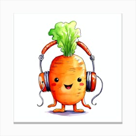 Cute Carrot With Headphones Canvas Print