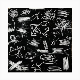 Abstract White Chalk And Black Wax Crayon Design Childrens Art Inspired Featuring Rough Strokes (3) Canvas Print