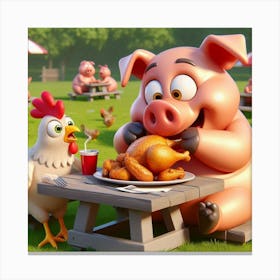 Pigs And Chickens Canvas Print