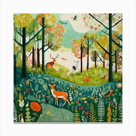 Art Drawing Forest Scene Folk Art Style Inspired B (6) Canvas Print