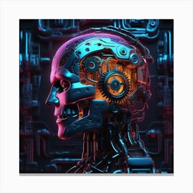 Robot Head With Gears Canvas Print