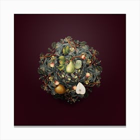 Vintage Pear Fruit Wreath on Wine Red n.2280 Canvas Print