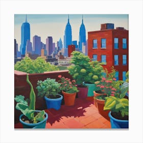 Rooftop Garden New York Series. Style of David Hockney 2 Canvas Print