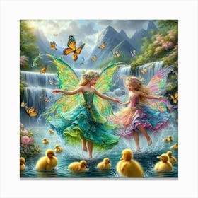 Fairy Princesses playing with baby ducks  Canvas Print