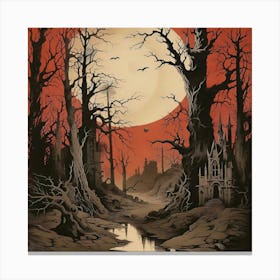 Comic Gothic Macabre Vampire Haunted Red Sky Canvas Print