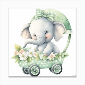 Baby Elephant In A Carriage - green nursery decor 1 Canvas Print