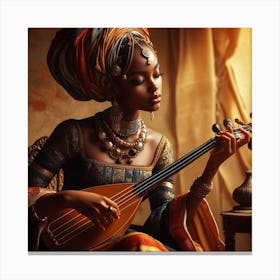 African Woman Playing Lute Canvas Print