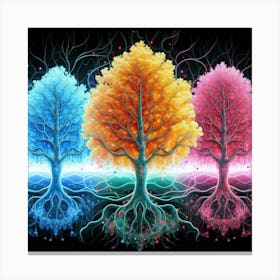 Three Colorful Trees in neon colors 11 Canvas Print