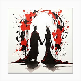 Elegant King and Queen Silhouette in Abstract Minimalist Style Lienzo