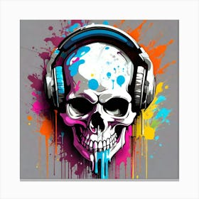 Skull With Headphones 4 Canvas Print
