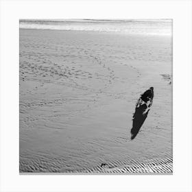Patterns On The Beach And In The Sand, Black And White St Sebastian, Spain Square Canvas Print