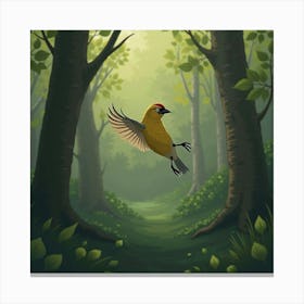 A Striking Goldcrest Flitting Through A Forest 2 Canvas Print