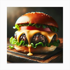 Hamburger On A Wooden Board Canvas Print