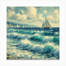 Sailboat On The Sea, Acrylic Painting Style 8 Canvas Print