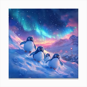 Penguins In The Snow Canvas Print