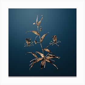 Gold Botanical Flame Lily on Dusk Blue n.3763 Canvas Print