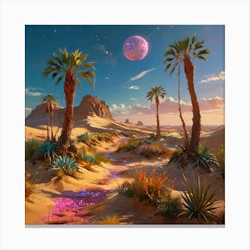 Desert Landscape With Palm Trees Canvas Print