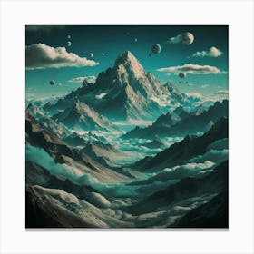 Mountain Range With Planets Canvas Print