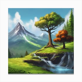 Forest With A Waterfall Canvas Print