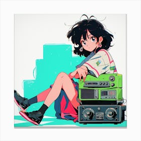 Anime Girl Sitting On A Radio Canvas Print