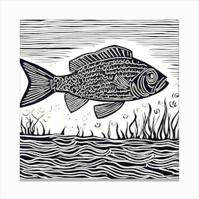 Linocut Fish In The Water Canvas Print