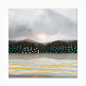 Dots And Waves In The River Square Canvas Print
