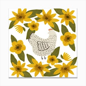 Chickens And Flowers Canvas Print