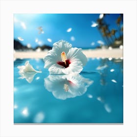 Blue Sea Reflections with White Hibiscus Flowers Canvas Print