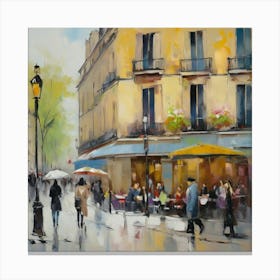 Paris Street Scene.City of Paris. Cafes. Passersby, sidewalks. Oil colours.19 Canvas Print