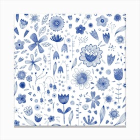 Blue and White Watercolor Flowers Canvas Print