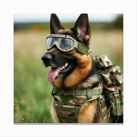 German Shepherd Dog In Camouflage Canvas Print