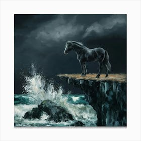 Black Horse On Cliff 10 Canvas Print