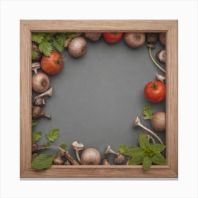 Wooden Frame With Vegetables Canvas Print