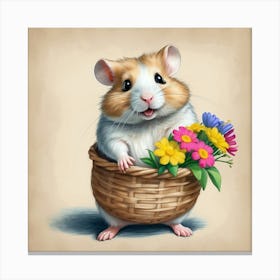 Hamster With Flowers Canvas Print