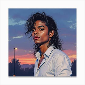 Watercolor Painting Of Michael Jackson In A Serene Twilight 1 Canvas Print